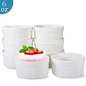 Custards Durable Set of 6 6oz Baking Cups for Souffle ComSaf White Porcelain Ramekins Creme Brulee Pudding and Ice Cream